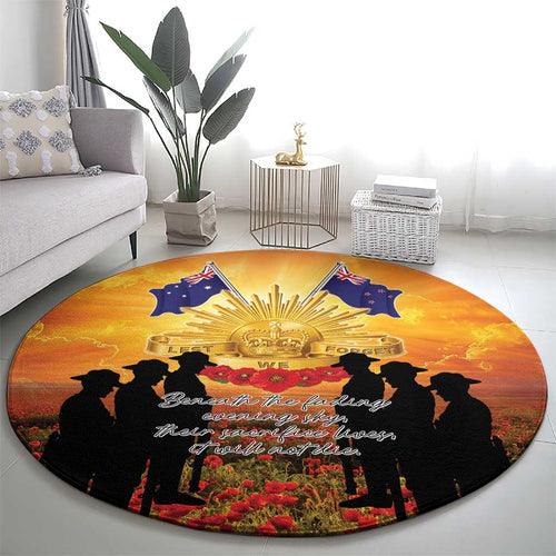 ANZAC Day Round Carpet Remembrance Tribute Soldiers And Poppy Field