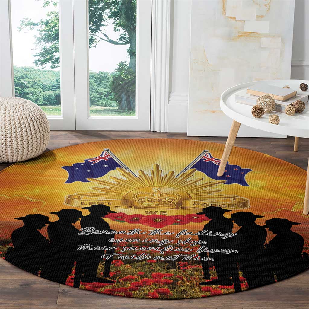 ANZAC Day Round Carpet Remembrance Tribute Soldiers And Poppy Field