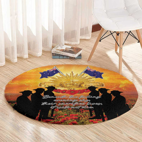 ANZAC Day Round Carpet Remembrance Tribute Soldiers And Poppy Field