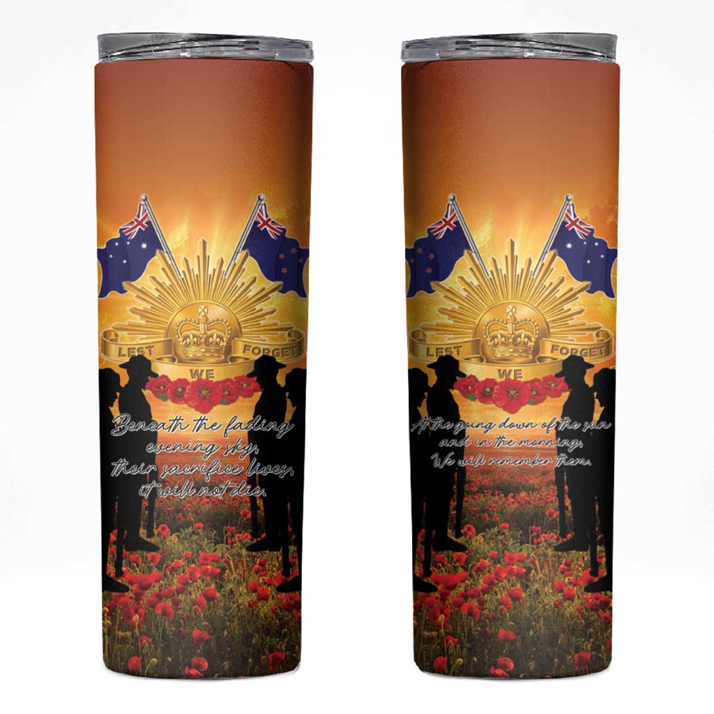 ANZAC Day Skinny Tumbler Remembrance Tribute Soldiers And Poppy Field