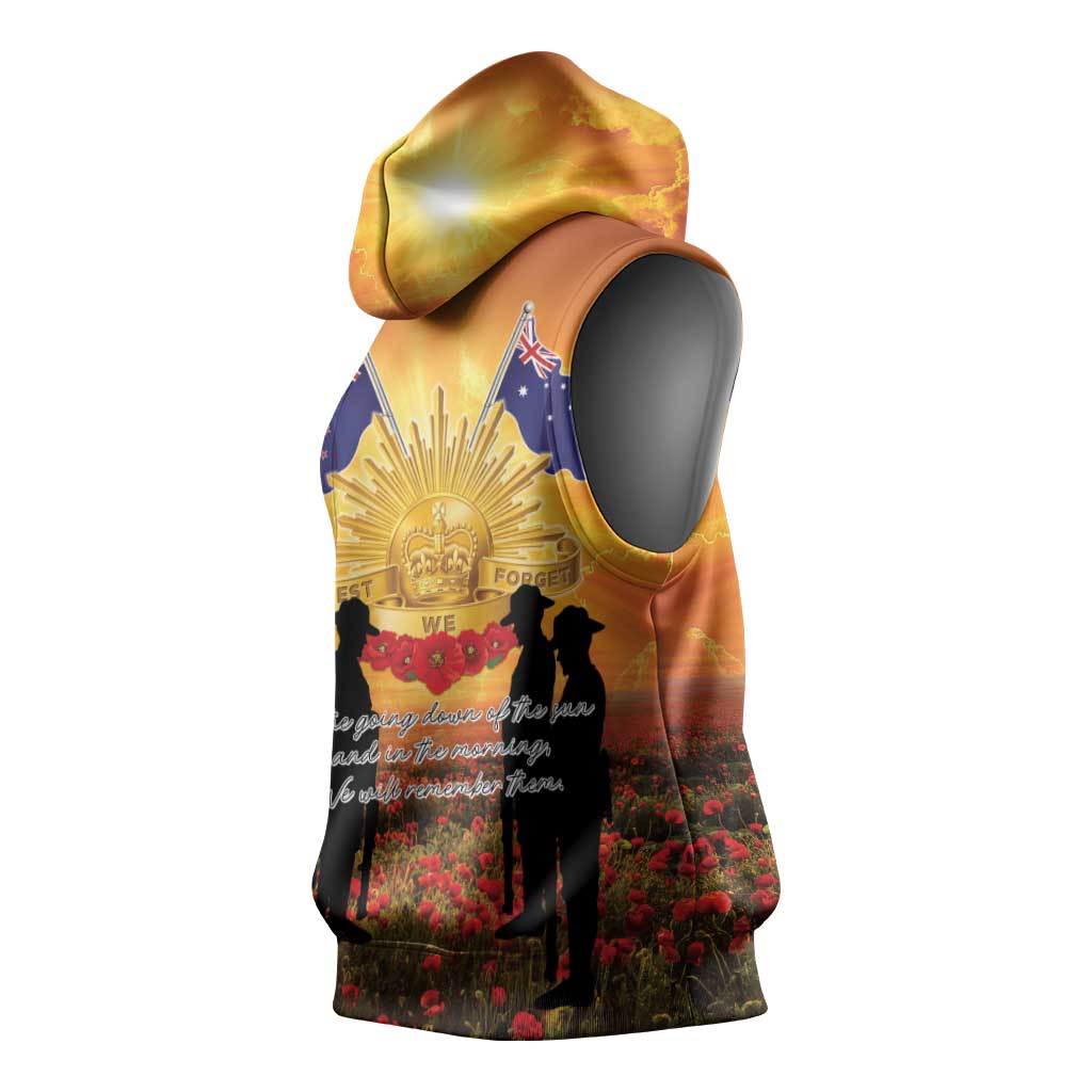 ANZAC Day Sleeveless Hoodie Remembrance Tribute Soldiers And Poppy Field
