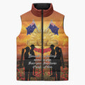 ANZAC Day Sleeveless Puffer Jacket Remembrance Tribute Soldiers And Poppy Field