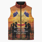 ANZAC Day Sleeveless Puffer Jacket Remembrance Tribute Soldiers And Poppy Field