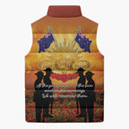 ANZAC Day Sleeveless Puffer Jacket Remembrance Tribute Soldiers And Poppy Field