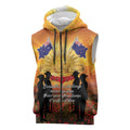ANZAC Day Sleeveless Zip Hoodie Remembrance Tribute Soldiers And Poppy Field