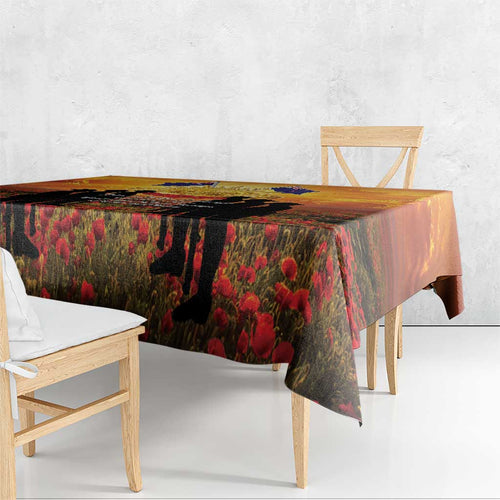 ANZAC Day Tablecloth Remembrance Tribute Soldiers And Poppy Field