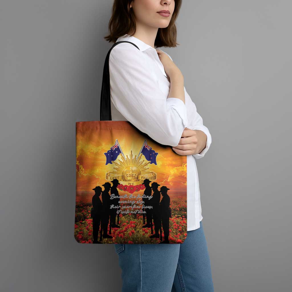 ANZAC Day Tote Bag Remembrance Tribute Soldiers And Poppy Field