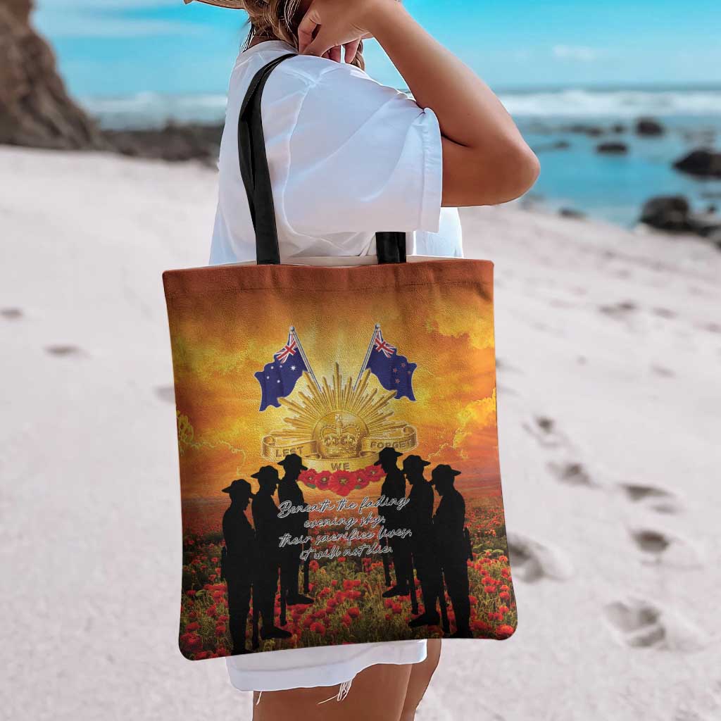 ANZAC Day Tote Bag Remembrance Tribute Soldiers And Poppy Field