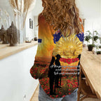 ANZAC Day Women Casual Shirt Remembrance Tribute Soldiers And Poppy Field