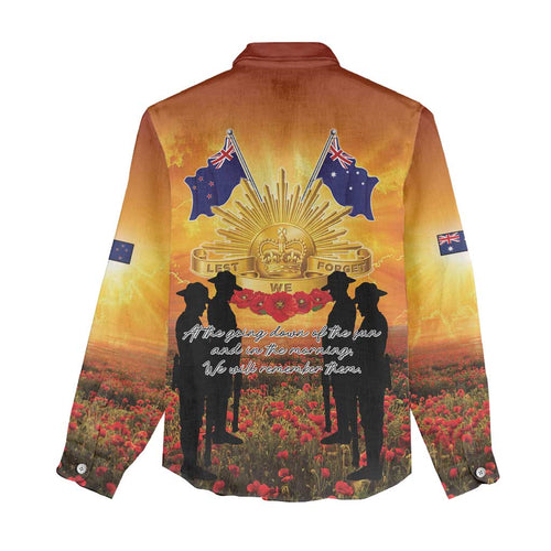 ANZAC Day Women Casual Shirt Remembrance Tribute Soldiers And Poppy Field
