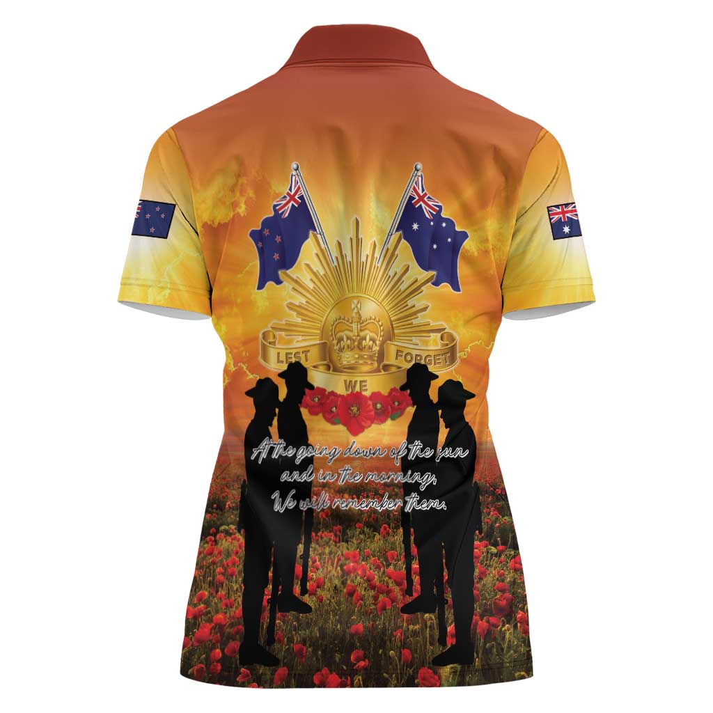 ANZAC Day Women Polo Shirt Remembrance Tribute Soldiers And Poppy Field