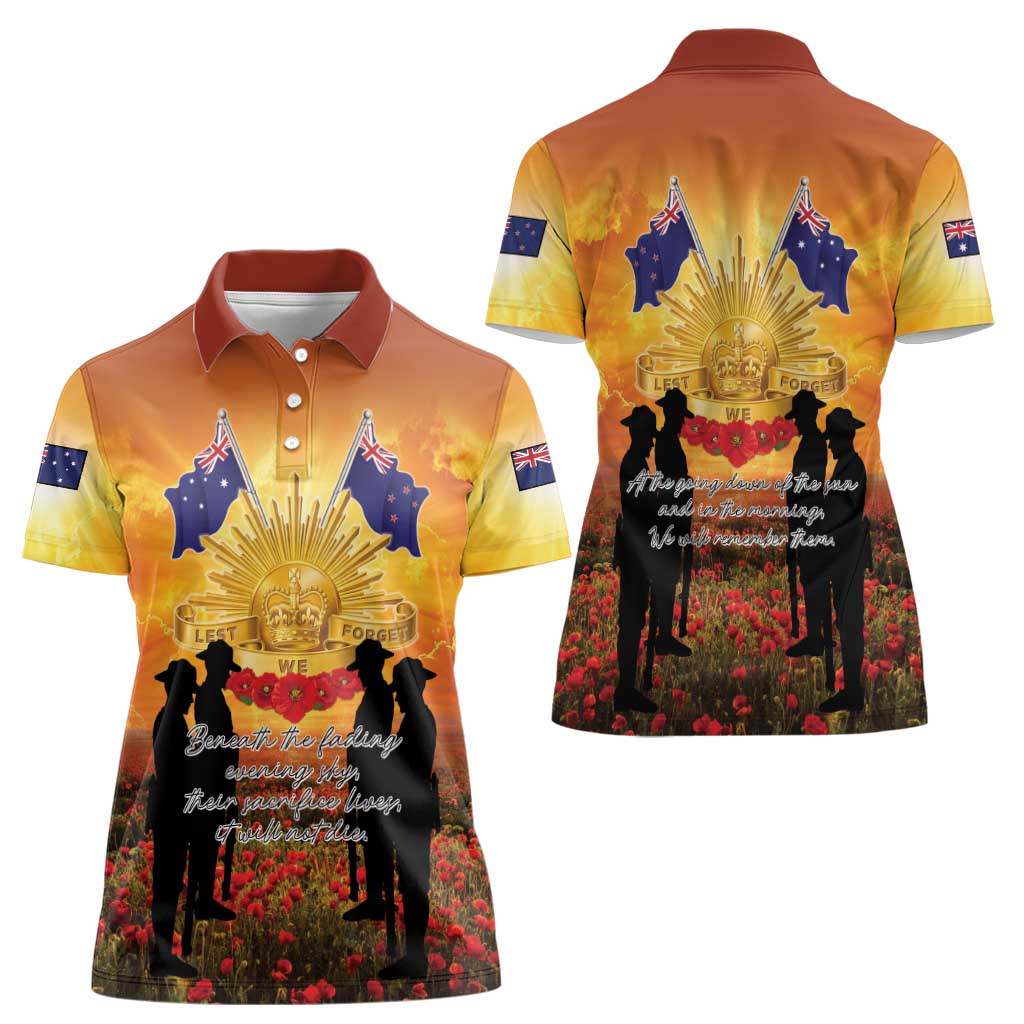 ANZAC Day Women Polo Shirt Remembrance Tribute Soldiers And Poppy Field