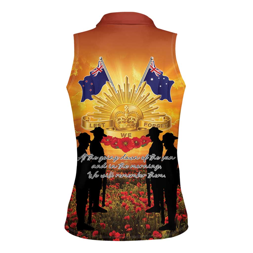 ANZAC Day Women Sleeveless Polo Shirt Remembrance Tribute Soldiers And Poppy Field