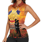 ANZAC Day Women Sleeveless Polo Shirt Remembrance Tribute Soldiers And Poppy Field