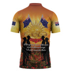 ANZAC Day Zipper Polo Shirt Remembrance Tribute Soldiers And Poppy Field