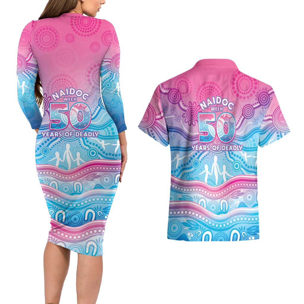 NAIDOC Week 50 Years Deadly Couples Matching Long Sleeve Bodycon Dress and Hawaiian Shirt Aboriginal Dreamtime