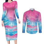 NAIDOC Week 50 Years Deadly Couples Matching Long Sleeve Bodycon Dress and Long Sleeve Button Shirt Aboriginal Dreamtime