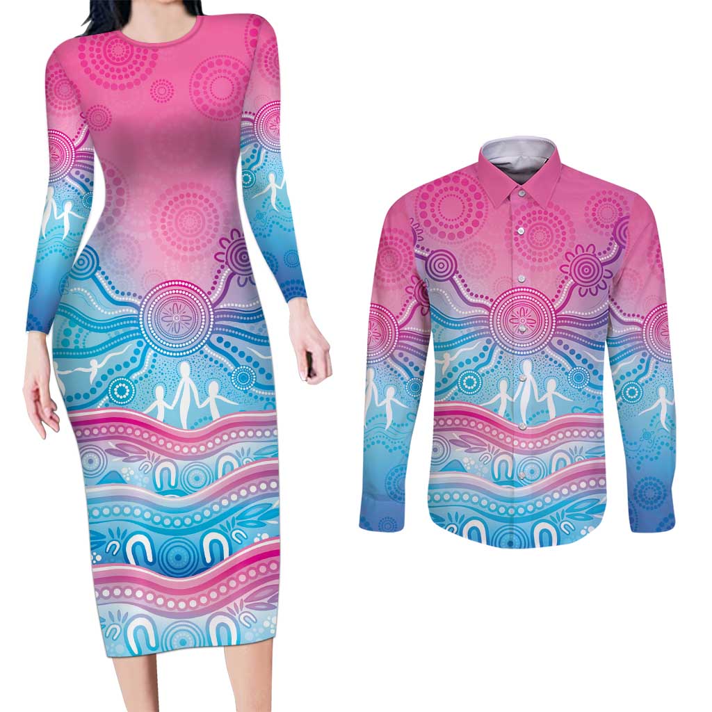 NAIDOC Week 50 Years Deadly Couples Matching Long Sleeve Bodycon Dress and Long Sleeve Button Shirt Aboriginal Dreamtime