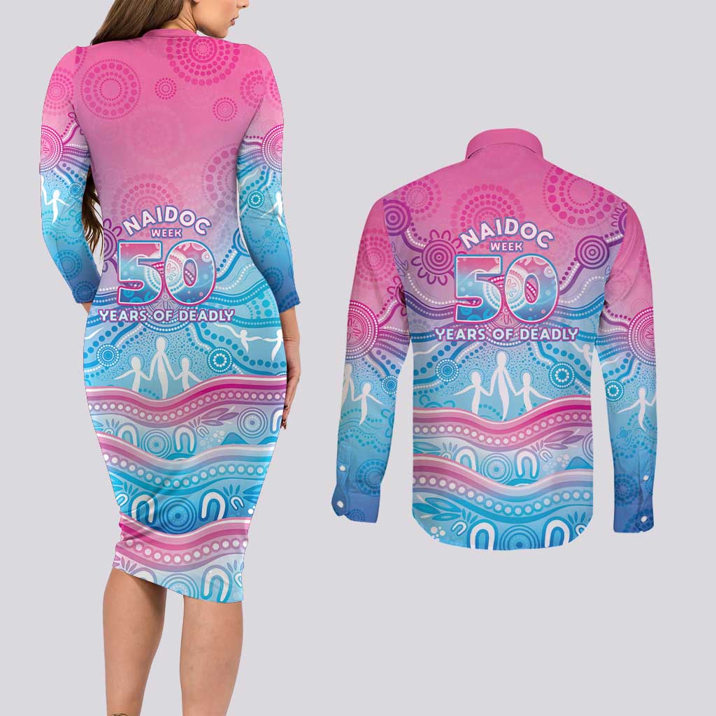 NAIDOC Week 50 Years Deadly Couples Matching Long Sleeve Bodycon Dress and Long Sleeve Button Shirt Aboriginal Dreamtime