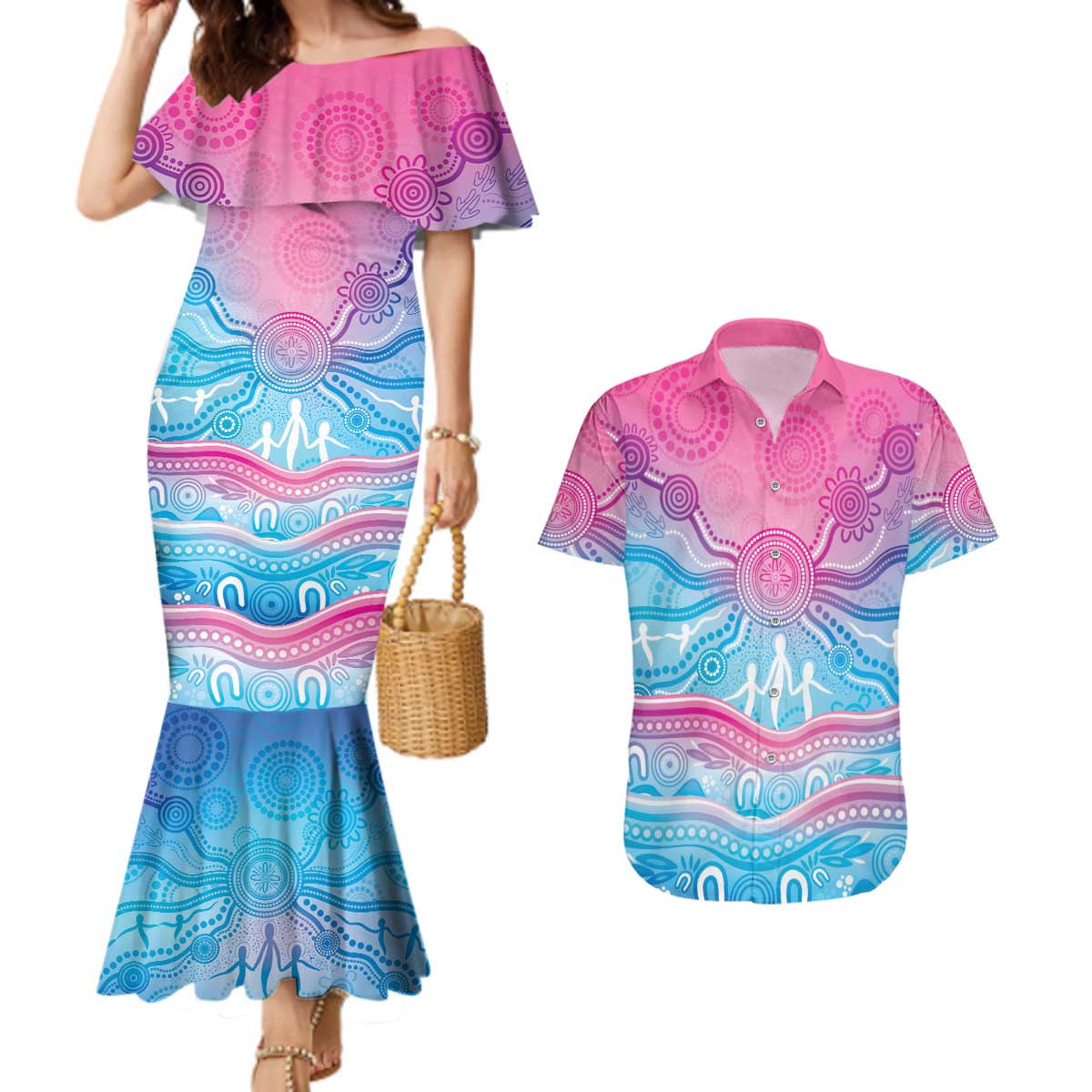 NAIDOC Week 50 Years Deadly Couples Matching Mermaid Dress and Hawaiian Shirt Aboriginal Dreamtime