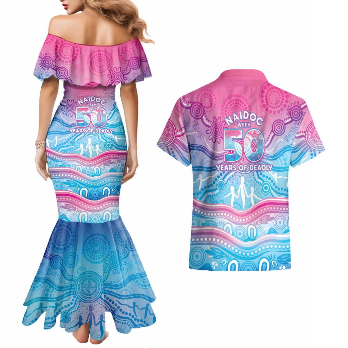 NAIDOC Week 50 Years Deadly Couples Matching Mermaid Dress and Hawaiian Shirt Aboriginal Dreamtime