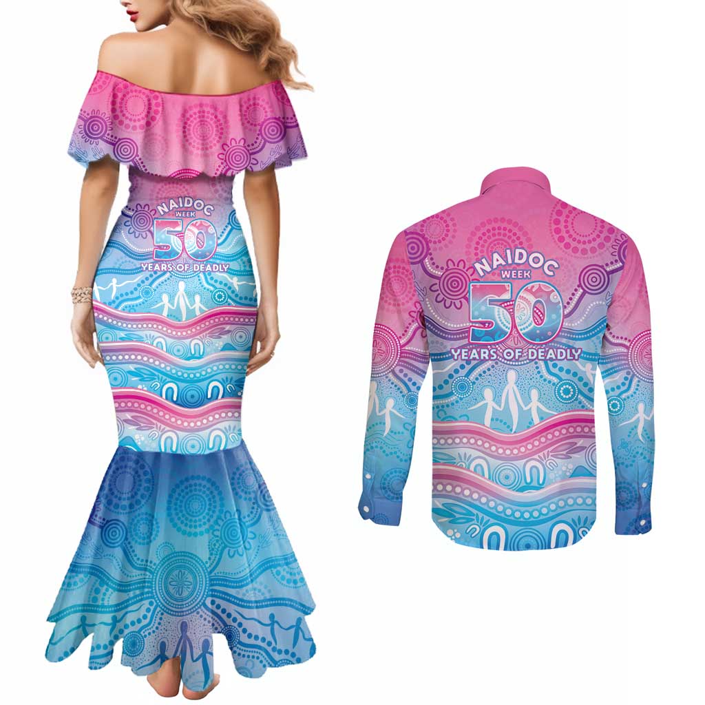NAIDOC Week 50 Years Deadly Couples Matching Mermaid Dress and Long Sleeve Button Shirt Aboriginal Dreamtime