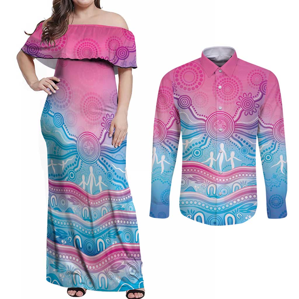 NAIDOC Week 50 Years Deadly Couples Matching Off Shoulder Maxi Dress and Long Sleeve Button Shirt Aboriginal Dreamtime