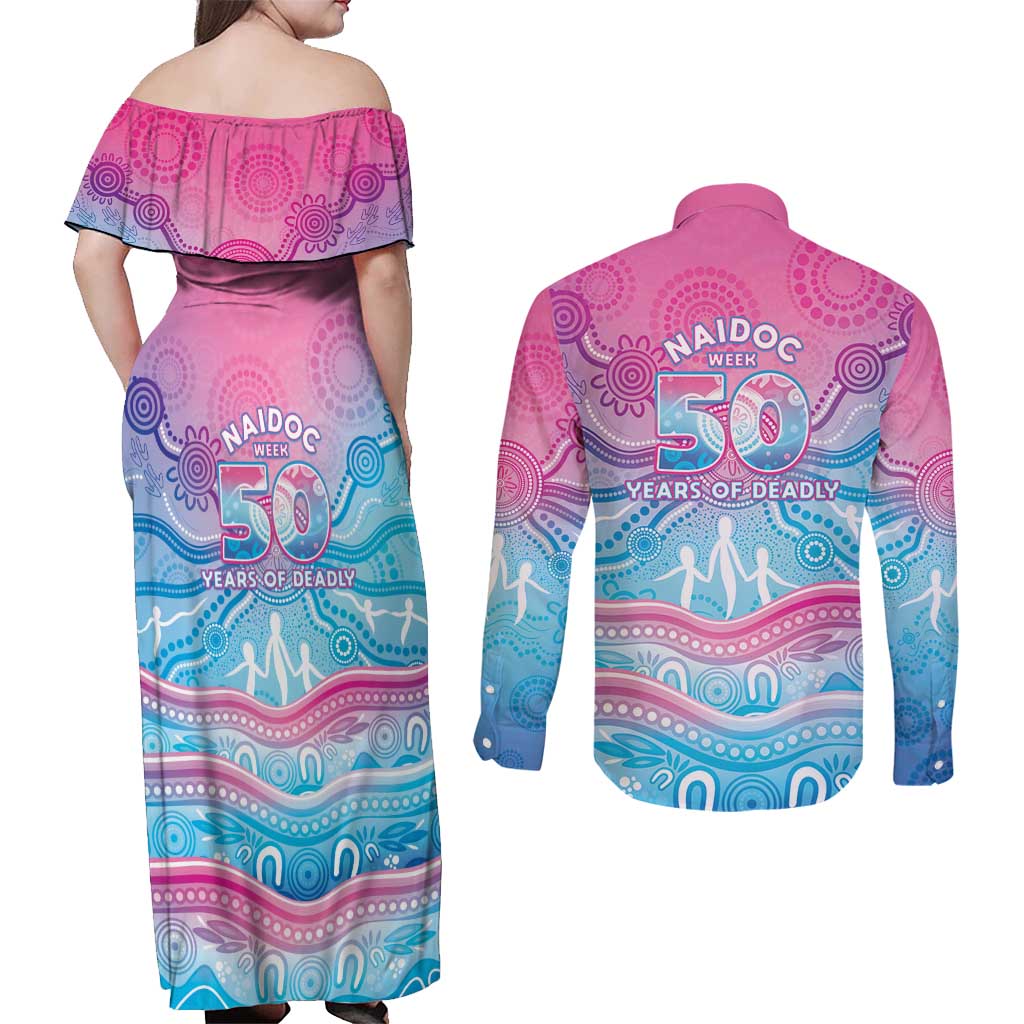 NAIDOC Week 50 Years Deadly Couples Matching Off Shoulder Maxi Dress and Long Sleeve Button Shirt Aboriginal Dreamtime