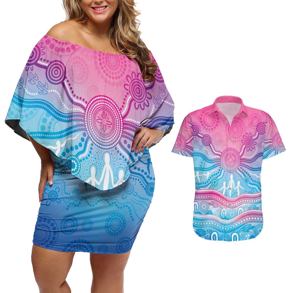 NAIDOC Week 50 Years Deadly Couples Matching Off Shoulder Short Dress and Hawaiian Shirt Aboriginal Dreamtime