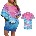 NAIDOC Week 50 Years Deadly Couples Matching Off Shoulder Short Dress and Hawaiian Shirt Aboriginal Dreamtime