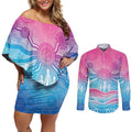 NAIDOC Week 50 Years Deadly Couples Matching Off Shoulder Short Dress and Long Sleeve Button Shirt Aboriginal Dreamtime