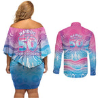 NAIDOC Week 50 Years Deadly Couples Matching Off Shoulder Short Dress and Long Sleeve Button Shirt Aboriginal Dreamtime