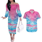 NAIDOC Week 50 Years Deadly Couples Matching Off The Shoulder Long Sleeve Dress and Hawaiian Shirt Aboriginal Dreamtime