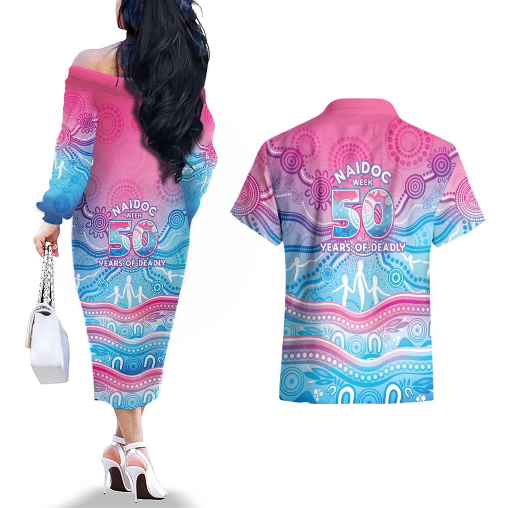 NAIDOC Week 50 Years Deadly Couples Matching Off The Shoulder Long Sleeve Dress and Hawaiian Shirt Aboriginal Dreamtime