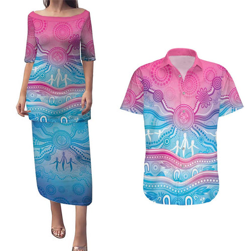 NAIDOC Week 50 Years Deadly Couples Matching Puletasi and Hawaiian Shirt Aboriginal Dreamtime