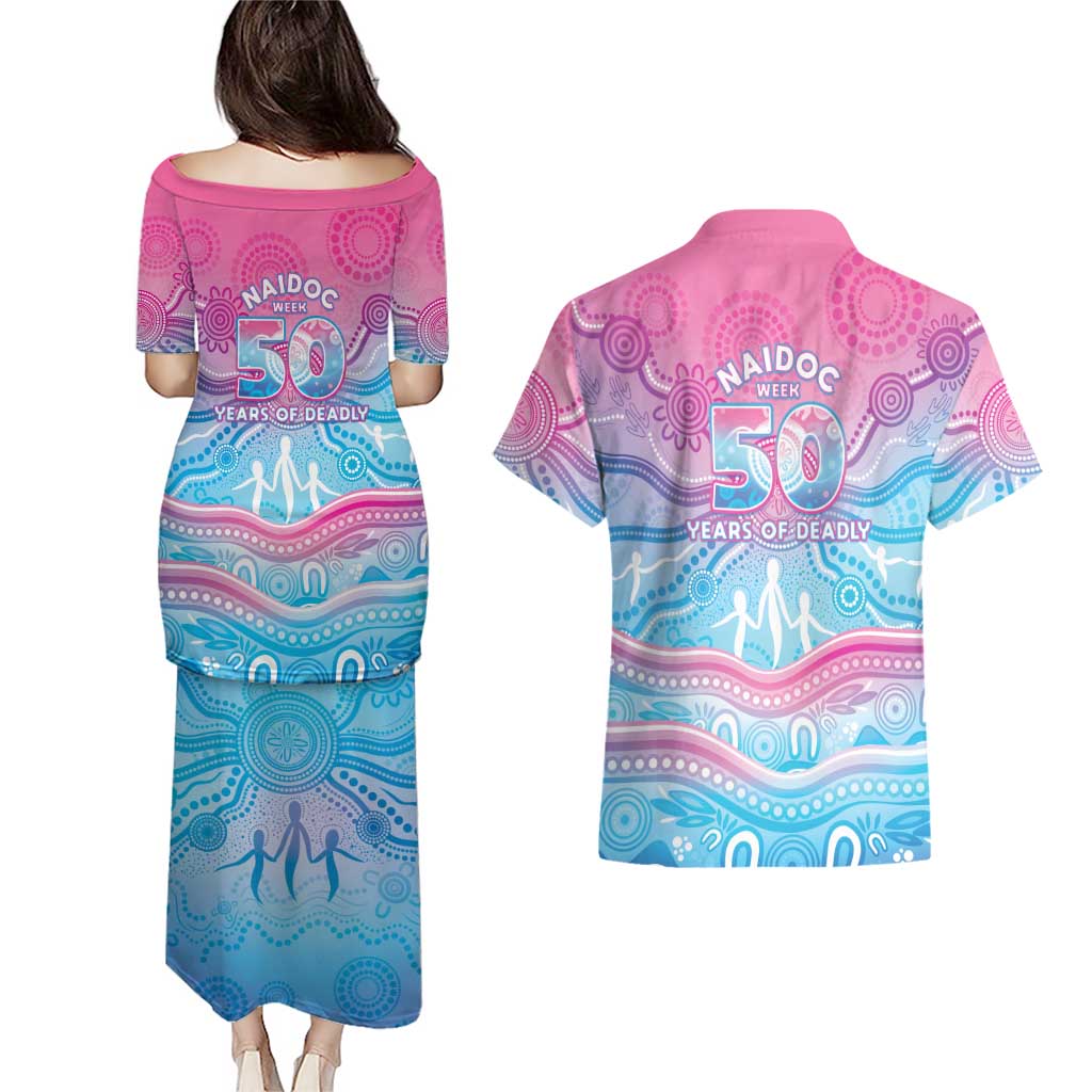 NAIDOC Week 50 Years Deadly Couples Matching Puletasi and Hawaiian Shirt Aboriginal Dreamtime