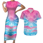NAIDOC Week 50 Years Deadly Couples Matching Short Sleeve Bodycon Dress and Hawaiian Shirt Aboriginal Dreamtime