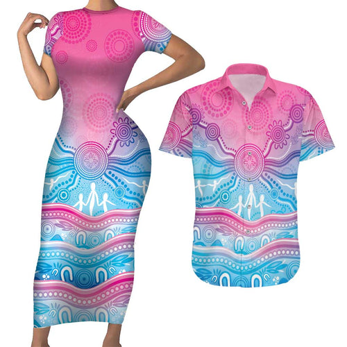 NAIDOC Week 50 Years Deadly Couples Matching Short Sleeve Bodycon Dress and Hawaiian Shirt Aboriginal Dreamtime