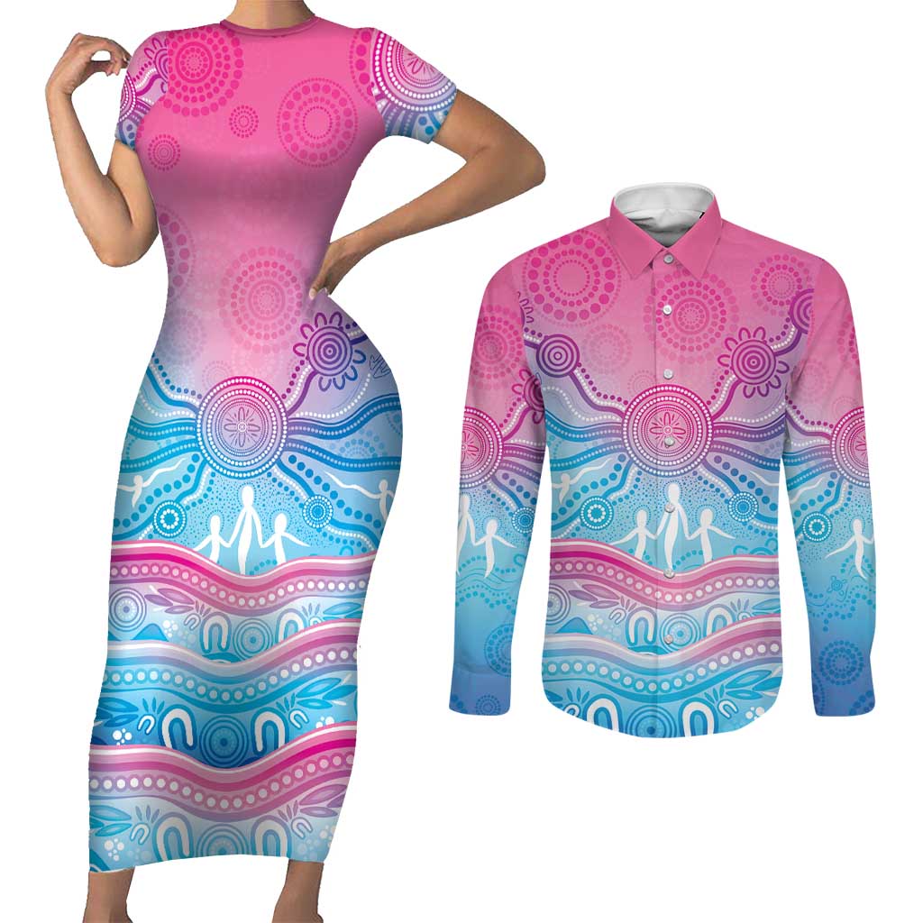 NAIDOC Week 50 Years Deadly Couples Matching Short Sleeve Bodycon Dress and Long Sleeve Button Shirt Aboriginal Dreamtime