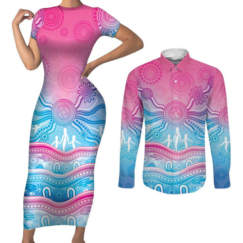 NAIDOC Week 50 Years Deadly Couples Matching Short Sleeve Bodycon Dress and Long Sleeve Button Shirt Aboriginal Dreamtime