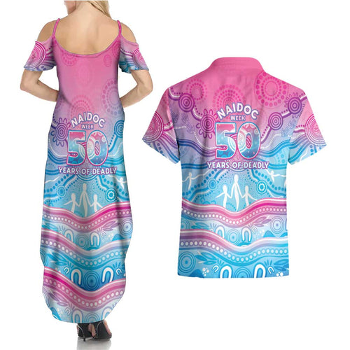 NAIDOC Week 50 Years Deadly Couples Matching Summer Maxi Dress and Hawaiian Shirt Aboriginal Dreamtime