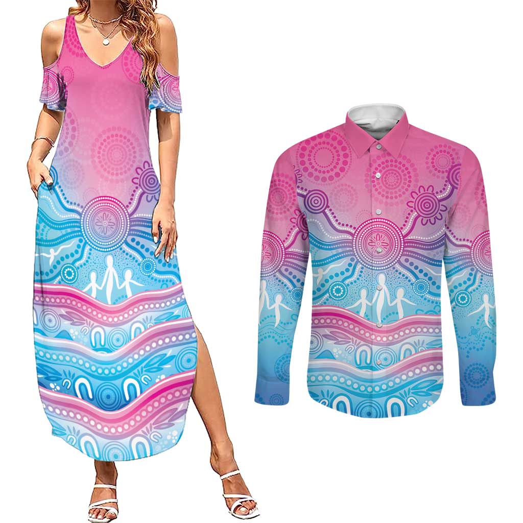 NAIDOC Week 50 Years Deadly Couples Matching Summer Maxi Dress and Long Sleeve Button Shirt Aboriginal Dreamtime