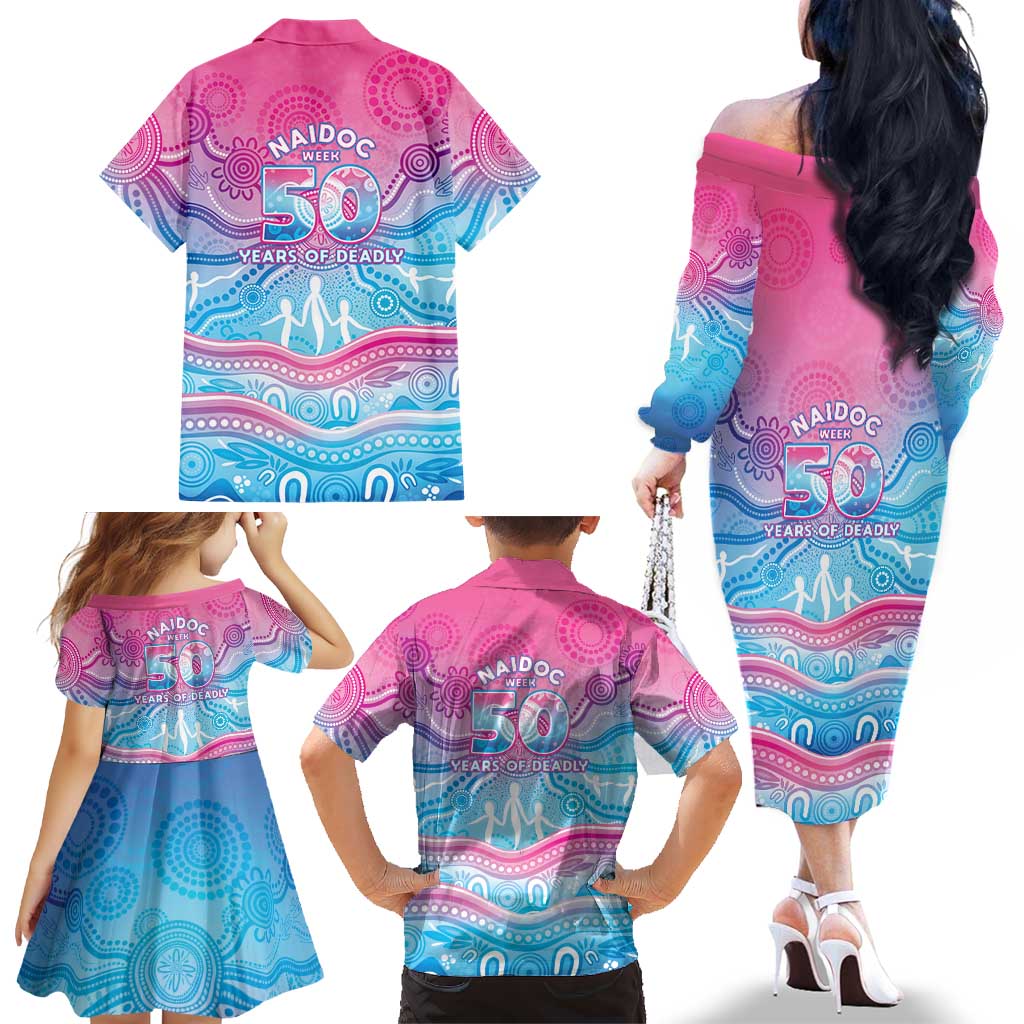 NAIDOC Week 50 Years Deadly Family Matching Off The Shoulder Long Sleeve Dress and Hawaiian Shirt Aboriginal Dreamtime