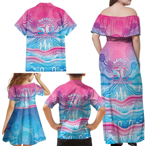 NAIDOC Week 50 Years Deadly Family Matching Off Shoulder Maxi Dress and Hawaiian Shirt Aboriginal Dreamtime