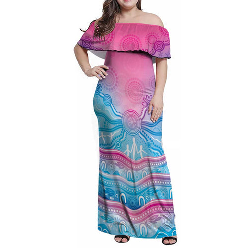 NAIDOC Week 50 Years Deadly Family Matching Off Shoulder Maxi Dress and Hawaiian Shirt Aboriginal Dreamtime