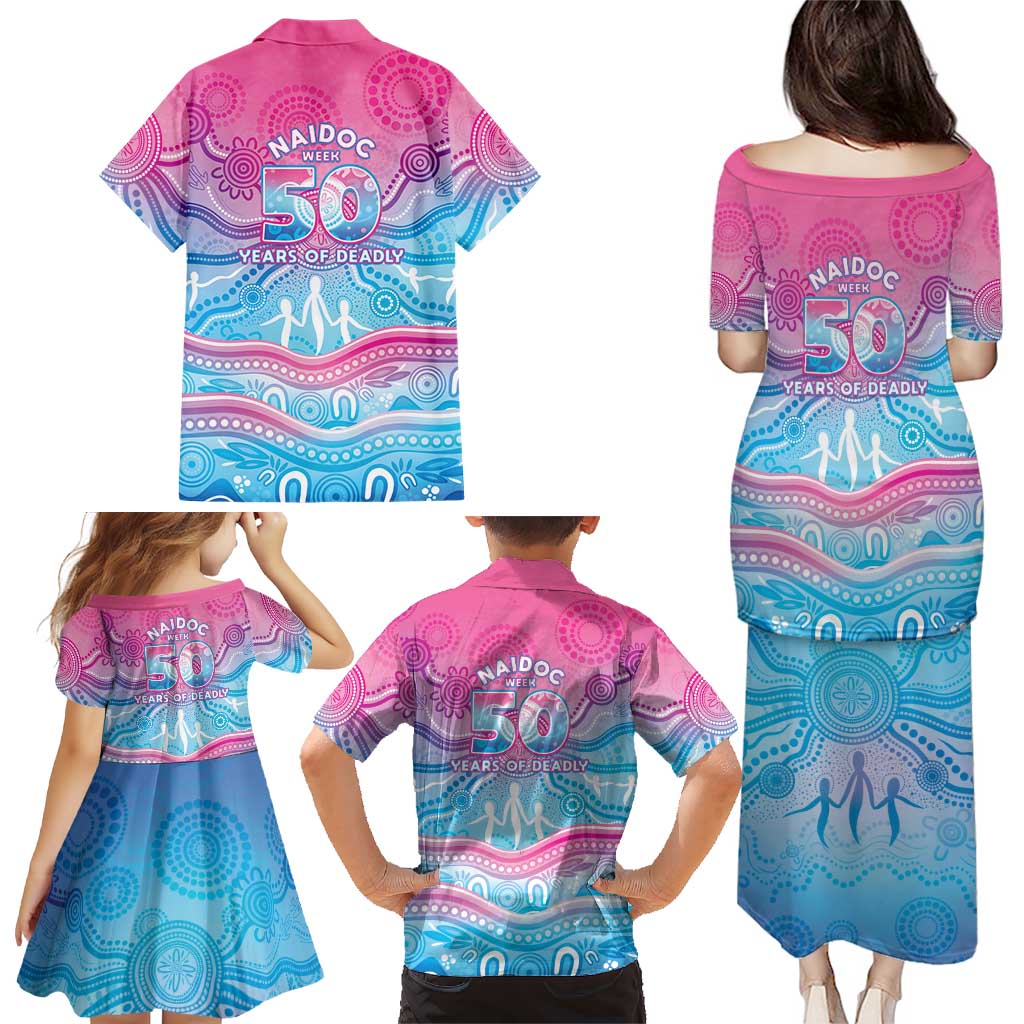 NAIDOC Week 50 Years Deadly Family Matching Puletasi and Hawaiian Shirt Aboriginal Dreamtime
