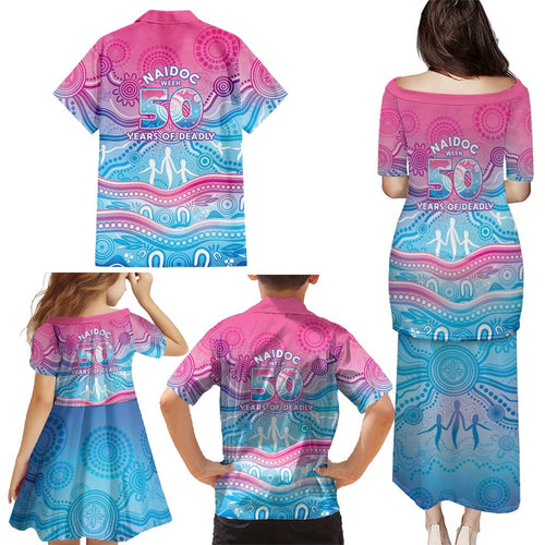 NAIDOC Week 50 Years Deadly Family Matching Puletasi and Hawaiian Shirt Aboriginal Dreamtime