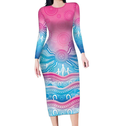 NAIDOC Week 50 Years Deadly Long Sleeve Bodycon Dress Aboriginal Dreamtime