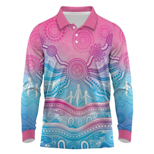 NAIDOC Week 50 Years Deadly Long Sleeve Polo Shirt Aboriginal Dreamtime