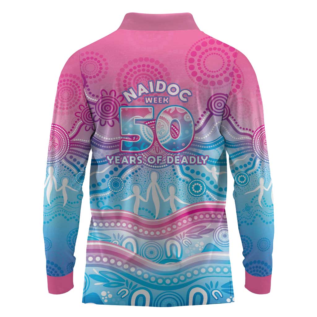NAIDOC Week 50 Years Deadly Long Sleeve Polo Shirt Aboriginal Dreamtime